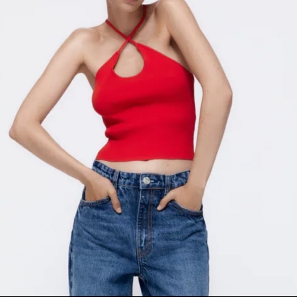 Zara Red ribbed tank top